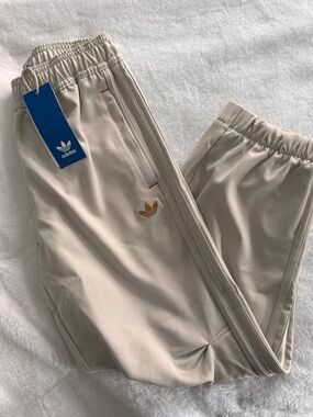 Adidas Kids Cream Beige Track Pants with Trefoil Logo